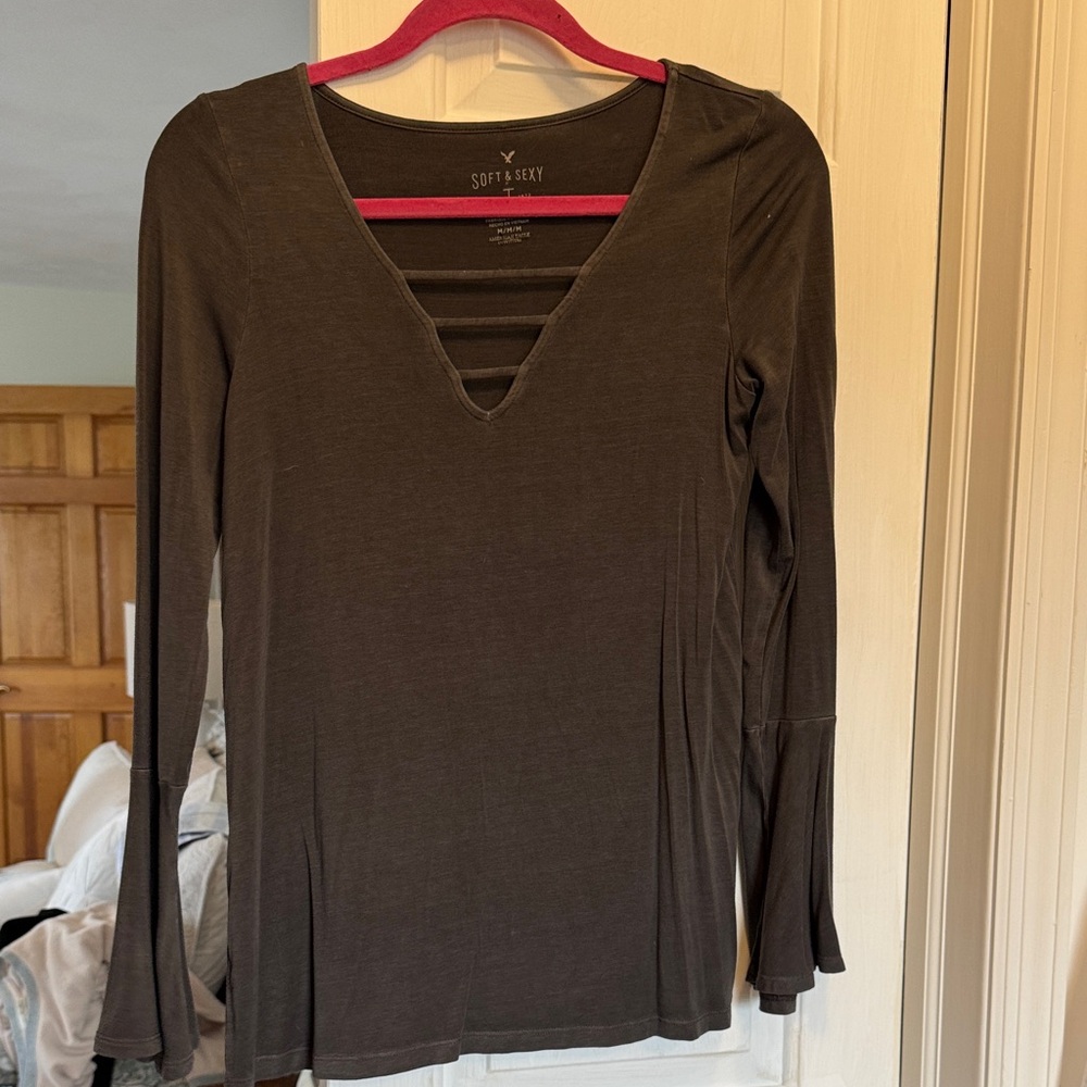 American Eagle Outfitters Soft & Sexy Brown Long Sleeve Top